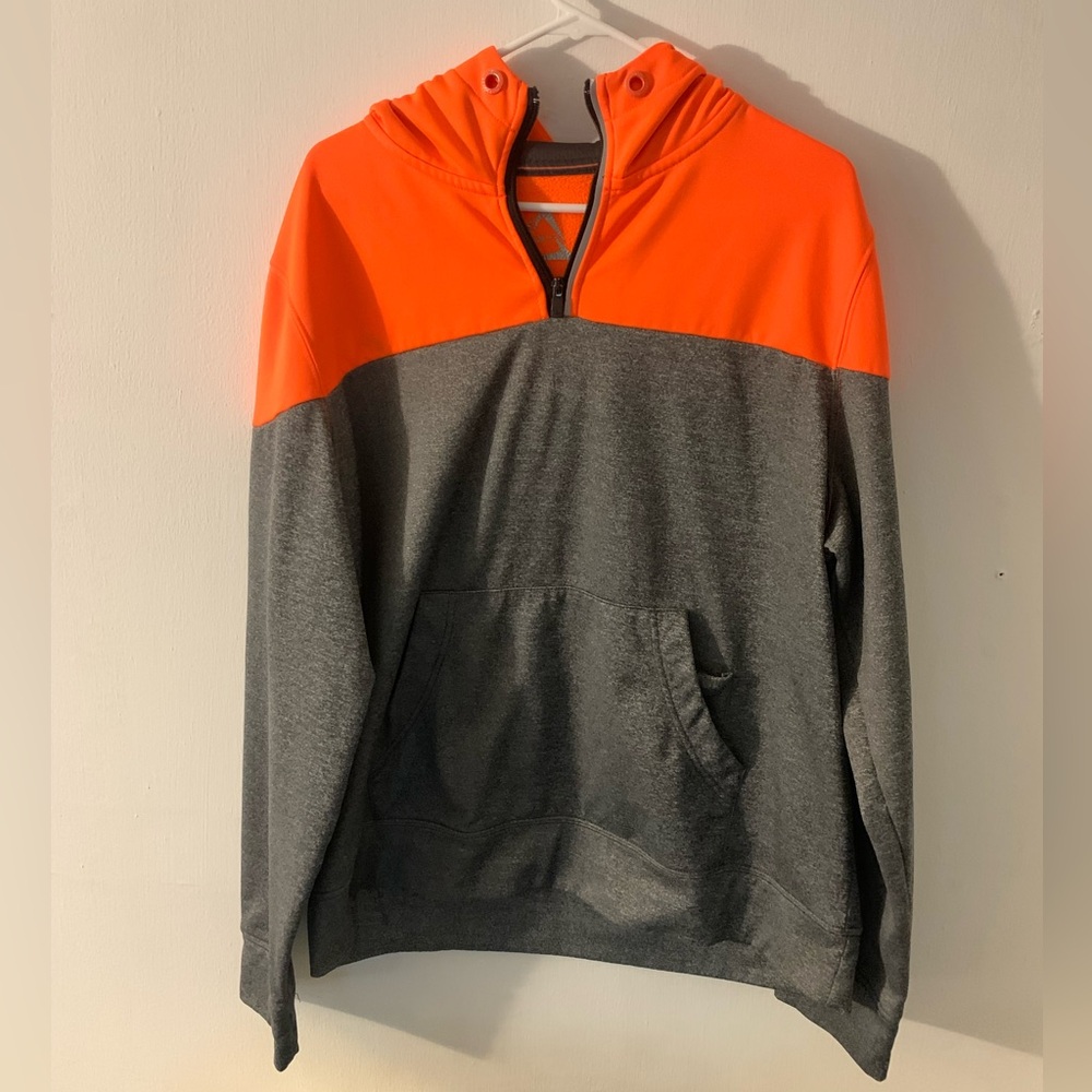 Aeropostale Men’s Athletic Jacket Hoodie Quarter Zip Gray Orange XL EXTRA LARGE